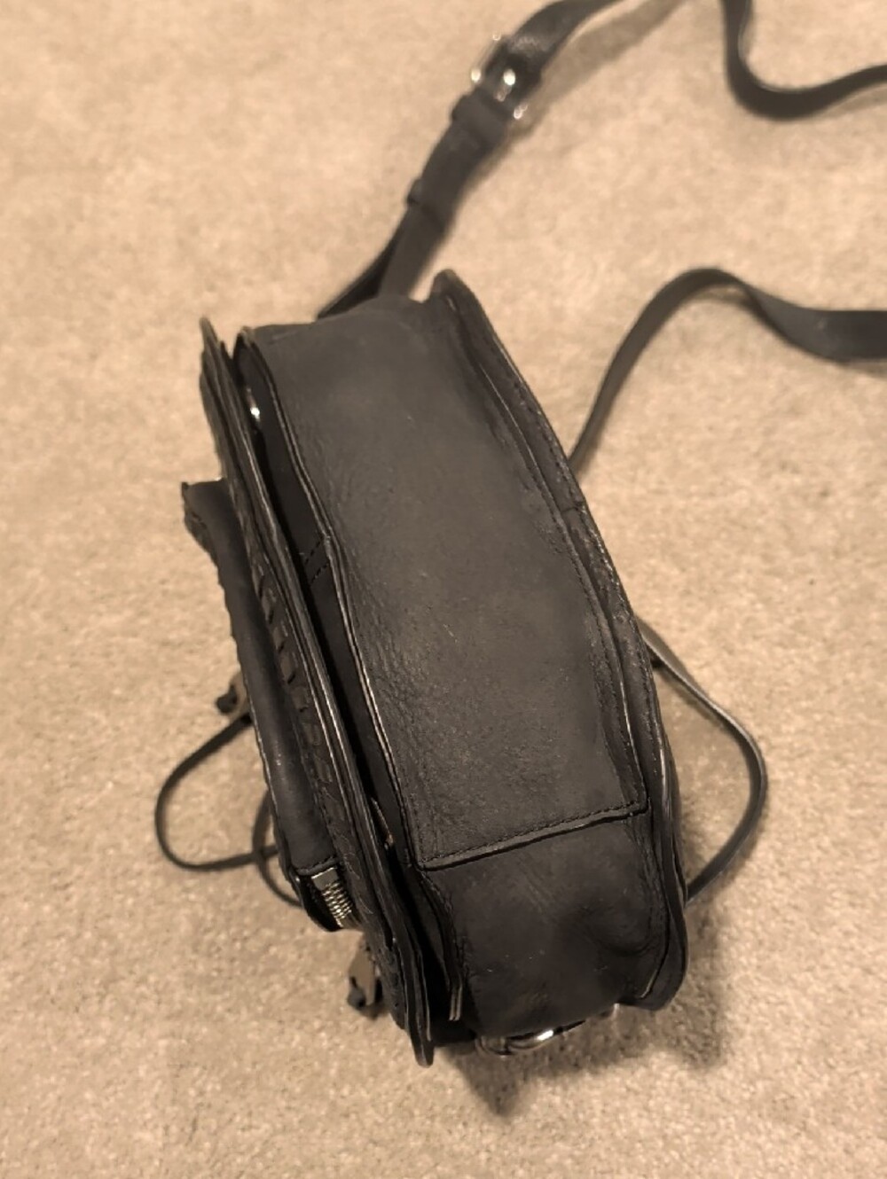 Rebecca Minkoff Vanity Saddle Bag Black Leather Whipstitch Fringe - Picture 4 of 6